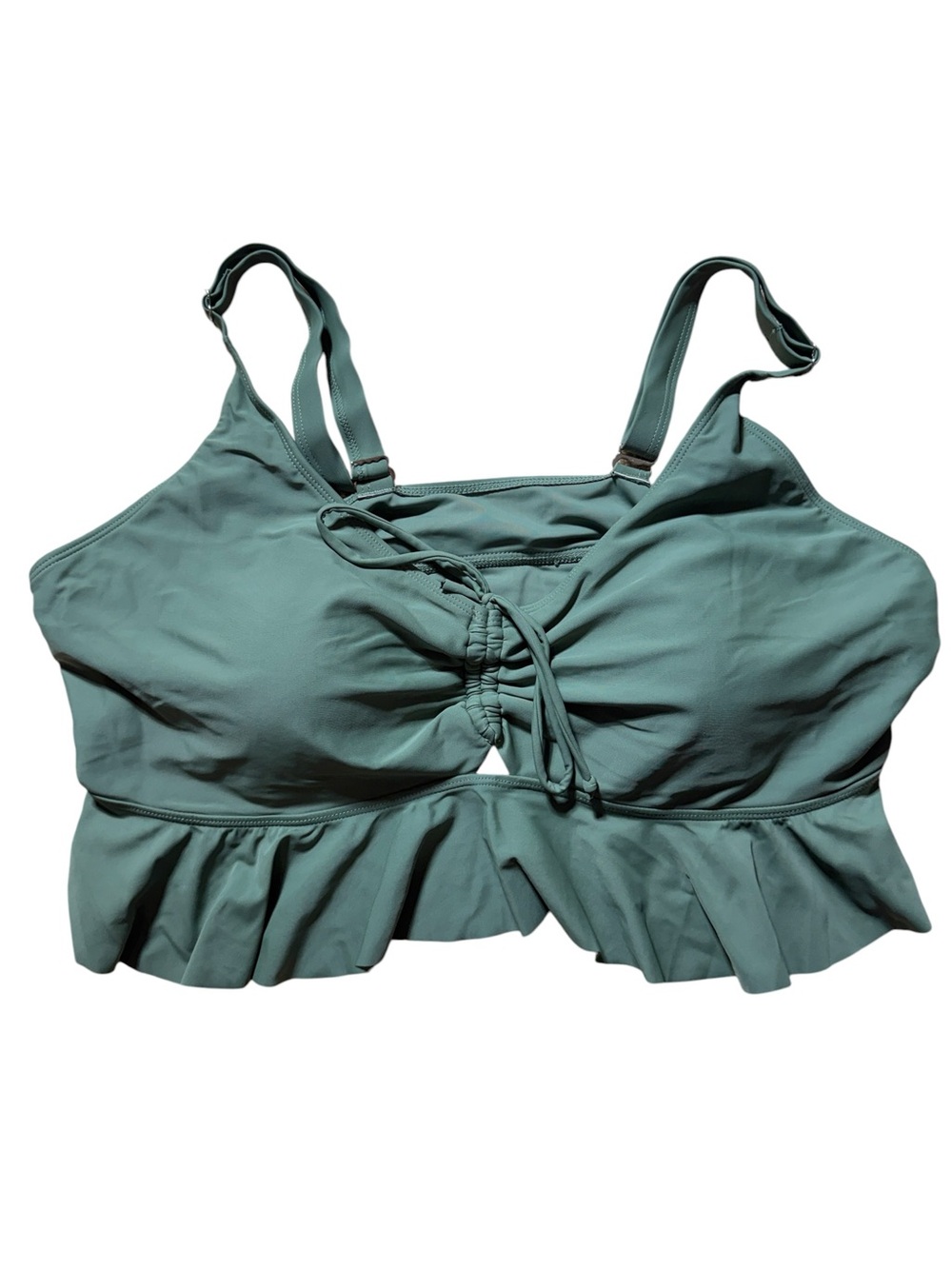 Ruffled Tie-Front Bikini Top in Sage Green